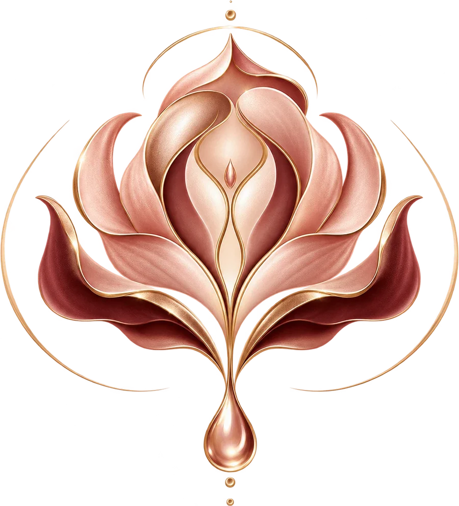 A blooming rose in blush and gold with a single drop of nectar